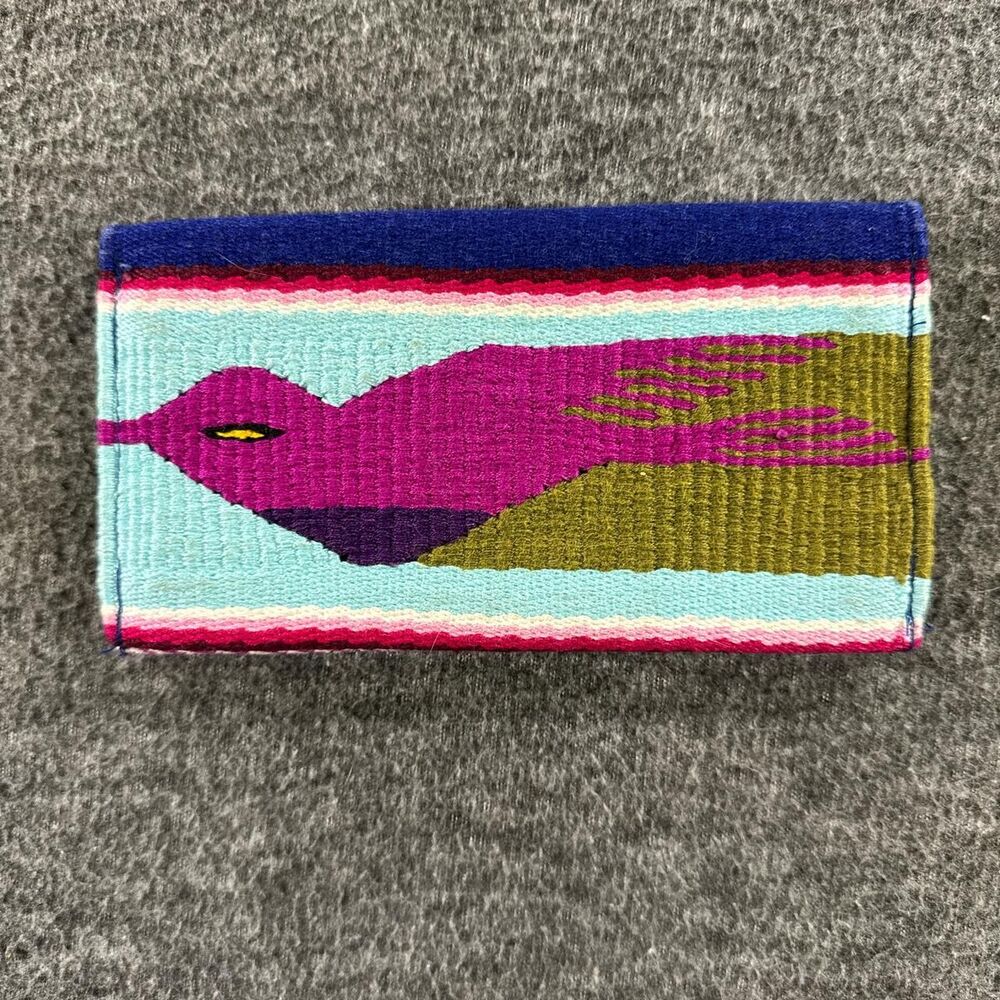 Vintage handmade woven fabric Boho hippie bird wallet retro checkbook cover